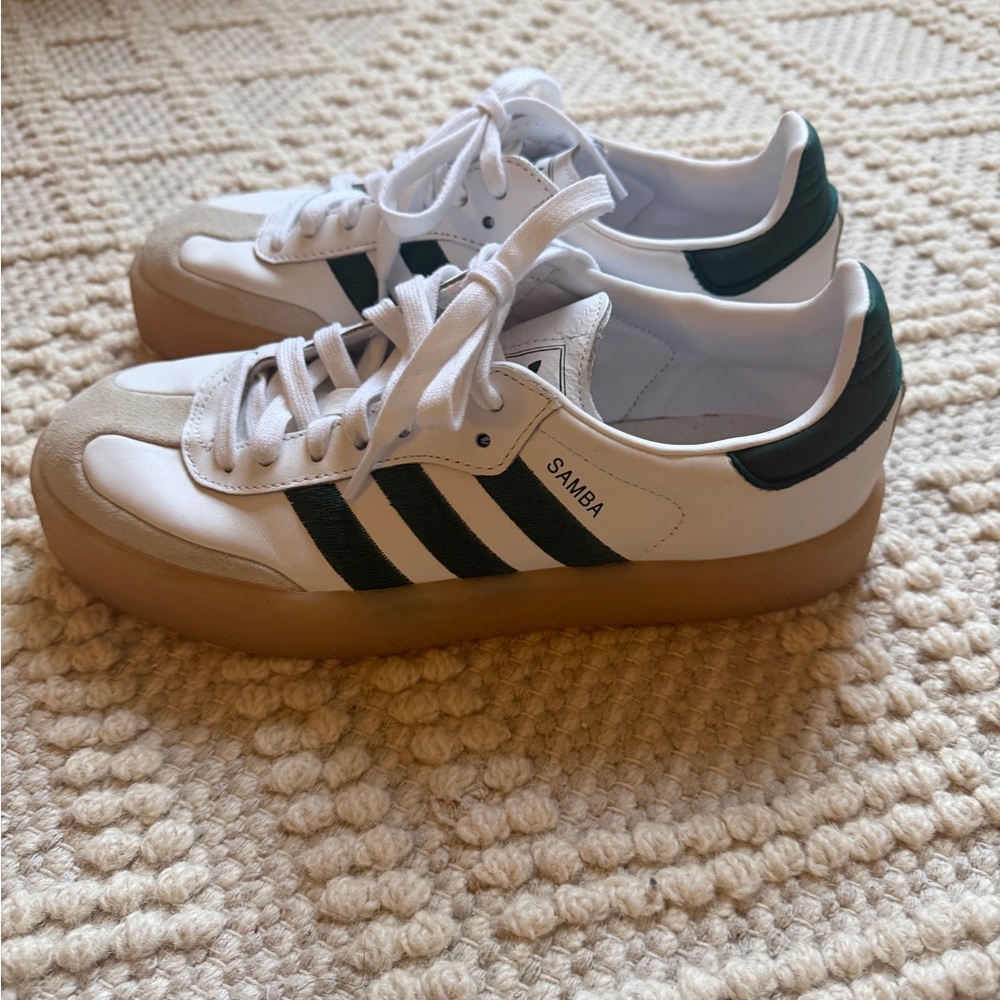 Adidas Samba White and Green with Gum Sole
